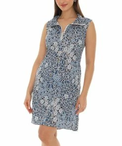 Best deal ✨ Shoreline Blue & White Mosaic Floral Zip-Front Shift 👗 Dress - Plus ⭐