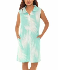 Outlet 😍 Shoreline Mint & White Starburst Zip-Front Shift 👗 Dress - 👩 Women & Plus 😀