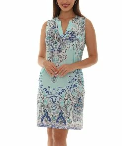 Promo 👏 Shoreline Turquoise & Navy Paisley Notch Neck Shift 👗 Dress - Plus ⭐