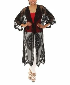 Buy 🔥 Shoreline Black Mandala Lace Longline Open Duster - 👩 Women ⌛