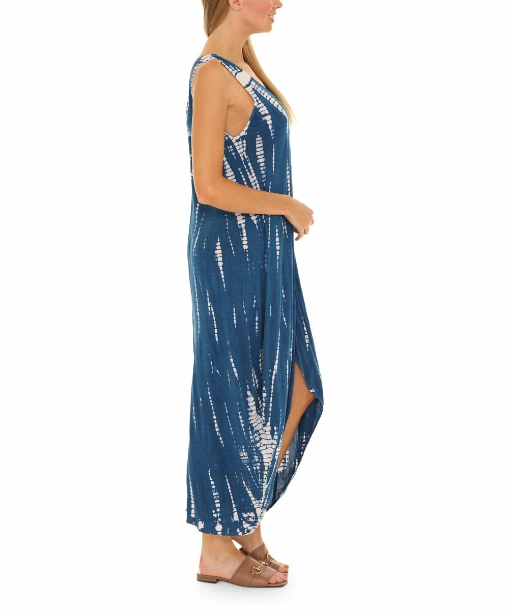 Hot Sale π Shoreline Blue & White Tie-Dye V-Neck Front-Slit Maxi π Dress - π© Women & Plus β€οΈ - Image 2