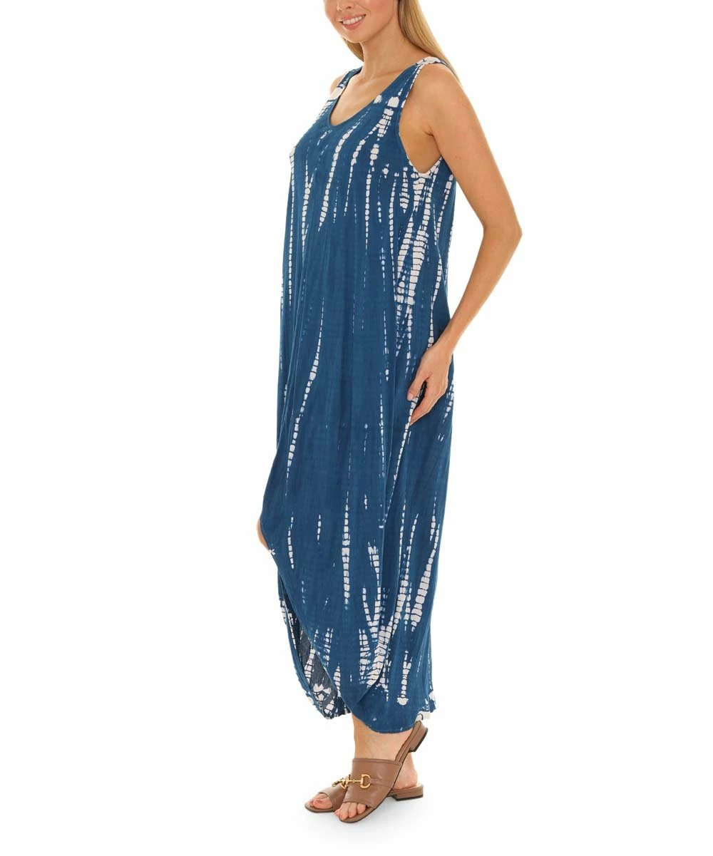 Hot Sale π Shoreline Blue & White Tie-Dye V-Neck Front-Slit Maxi π Dress - π© Women & Plus β€οΈ - Image 3
