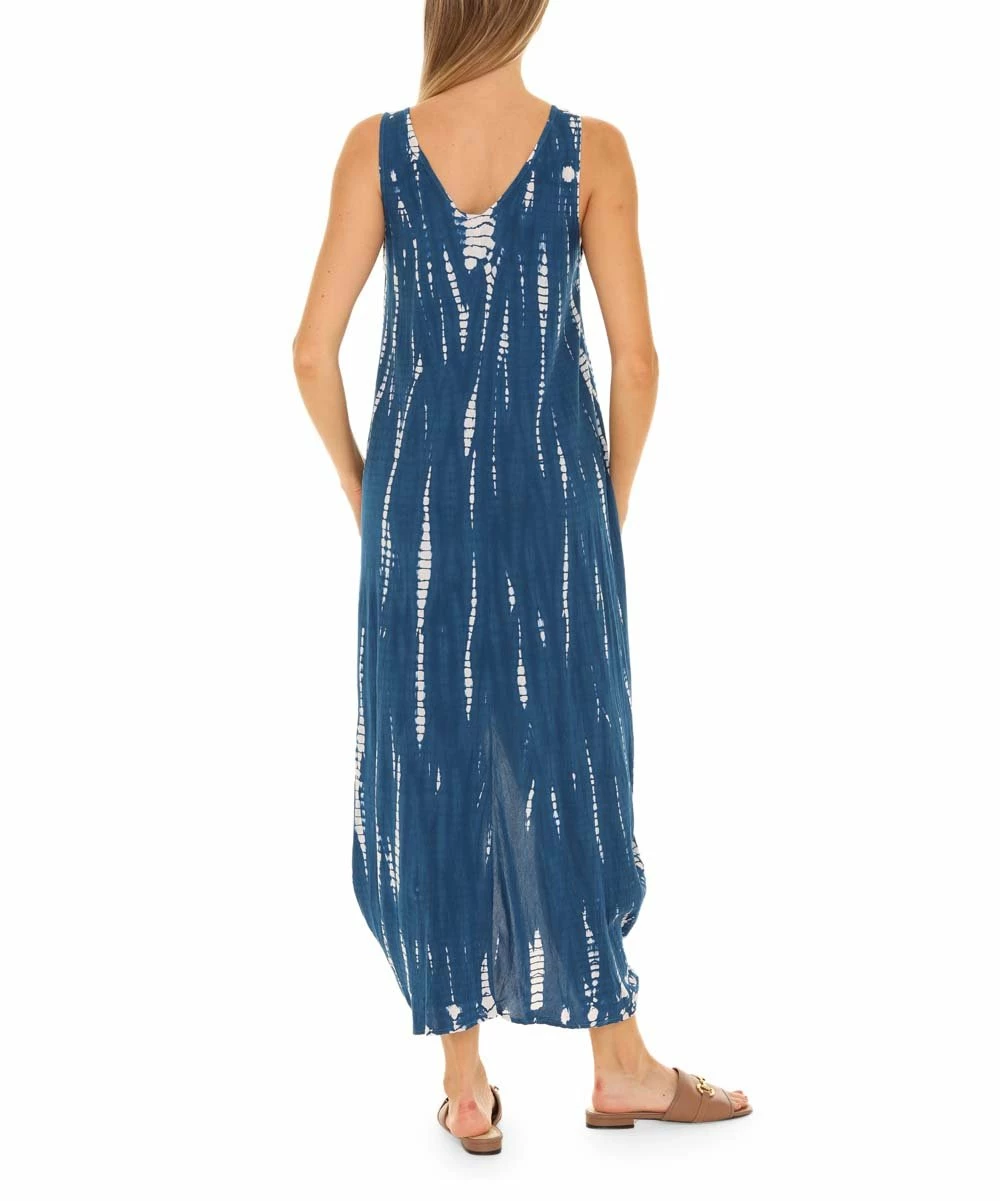 Hot Sale π Shoreline Blue & White Tie-Dye V-Neck Front-Slit Maxi π Dress - π© Women & Plus β€οΈ - Image 4
