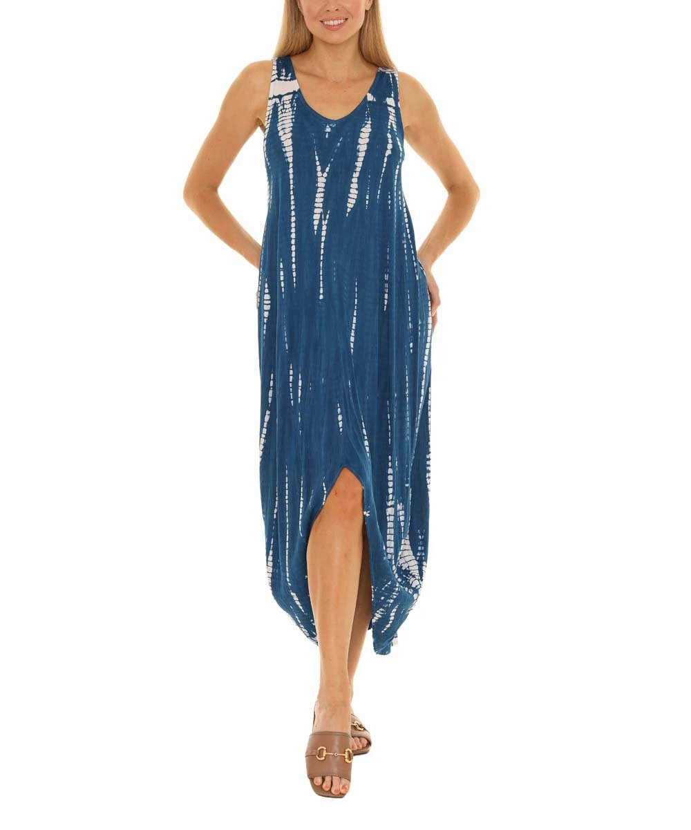 Hot Sale π Shoreline Blue & White Tie-Dye V-Neck Front-Slit Maxi π Dress - π© Women & Plus β€οΈ