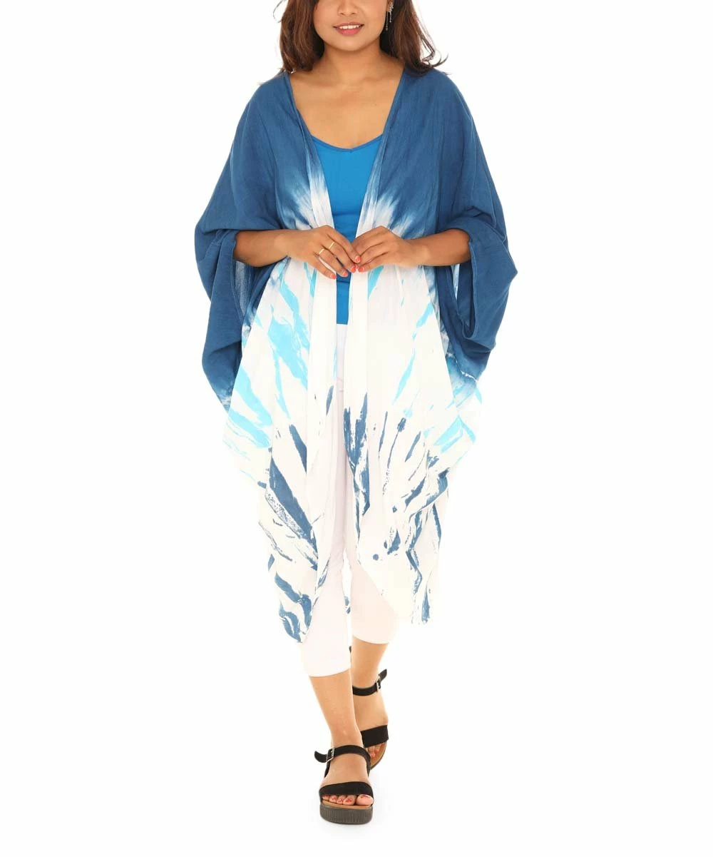 Cheapest π Shoreline Aqua & Blue Tie-Dye Longline Open Duster - π© Women π - Image 4