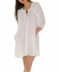 Deals ⭐ Shoreline White Keyhole V-Neck Peasant 👗 Dress - 👩 Women 💯