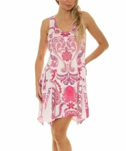 Best Sale ⌛ Shoreline Pink & White Fleur De Lis Sleeveless 👗 Dress - 👩 Women & Plus ✨