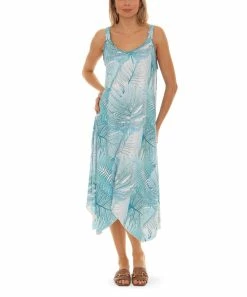 Promo 🔔 Shoreline Mint Palm Leaf Handkerchief 👗 Dress - 👩 Women & Plus 🌟