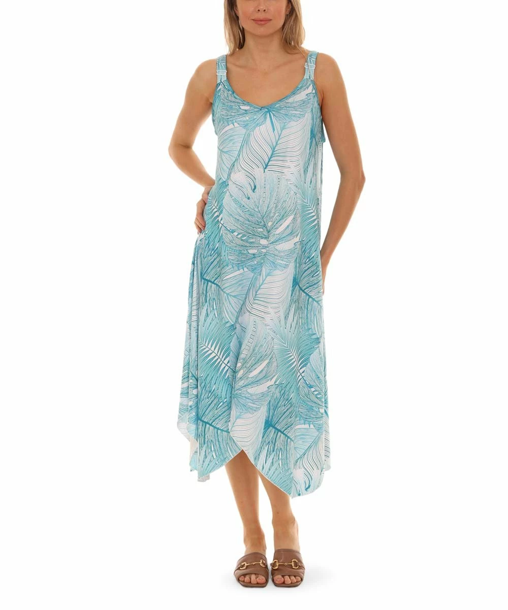 Promo π Shoreline Mint Palm Leaf Handkerchief π Dress - π© Women & Plus π