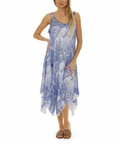 Flash Sale 🧨 Shoreline Blue Palm Leaf Handkerchief 👗 Dress - 👩 Women & Plus 😀