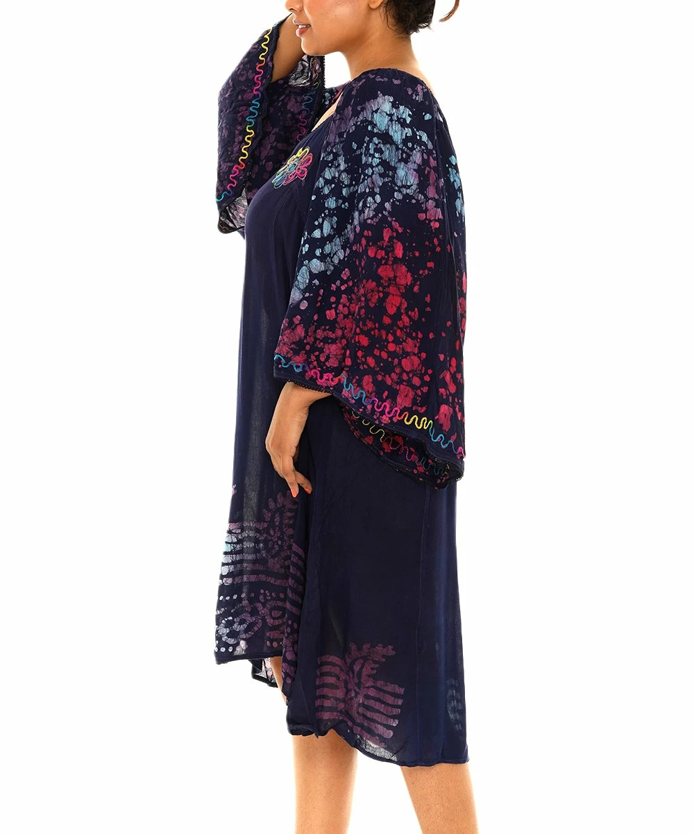 Cheapest π€© Shoreline Blue Multicolor Embroidered-Batik Trim Bell-Sleeve π Dress - Plus π - Image 4