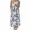 New 🔔 Shoreline Blue & White Puffed Floral Maxi Tank 👗 Dress - 👩 Women ⭐