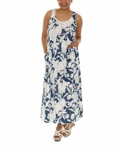New 🔔 Shoreline Blue & White Puffed Floral Maxi Tank 👗 Dress - 👩 Women ⭐