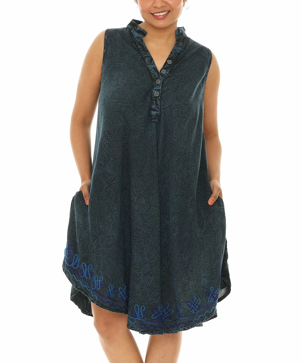 New β¨ Shoreline Blue Acid Wash Button-Front Sleeveless π Dress - π© Women & Plus π₯