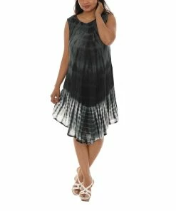 Cheap 🛒 Shoreline Charcoal & White Tie-Dye Sleeveless Sundress - 👩 Women & Plus 💯