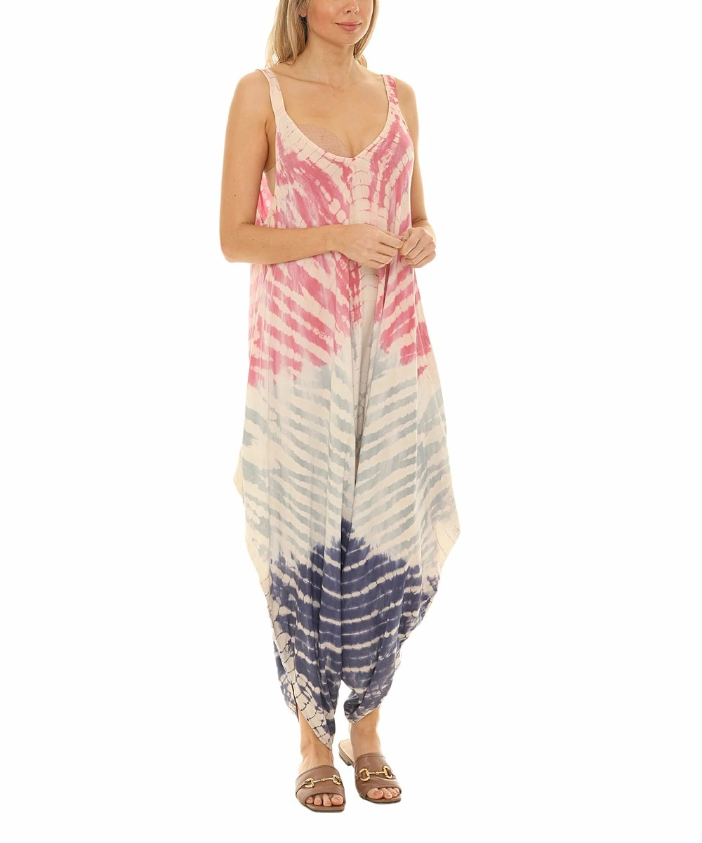 Cheap π Shoreline Pink & Blue Tie-Dye Harem Jumpsuit - π© Women & Plus π - Image 2
