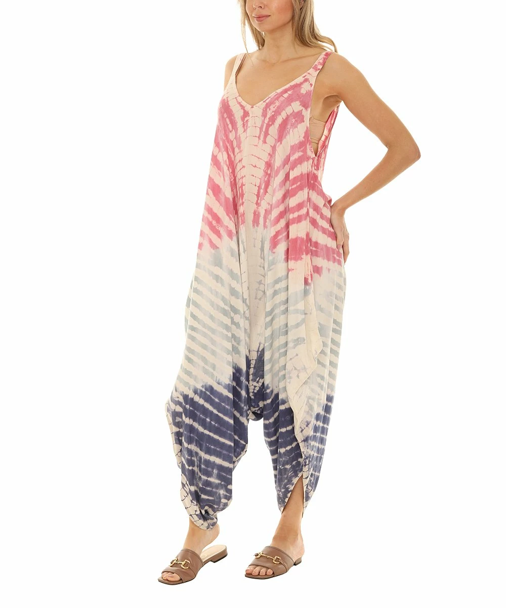 Cheap π Shoreline Pink & Blue Tie-Dye Harem Jumpsuit - π© Women & Plus π