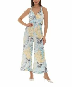 Deals π Shoreline Blue & Yellow Floral Halter V-Neck Jumpsuit - π© Women & Plus π