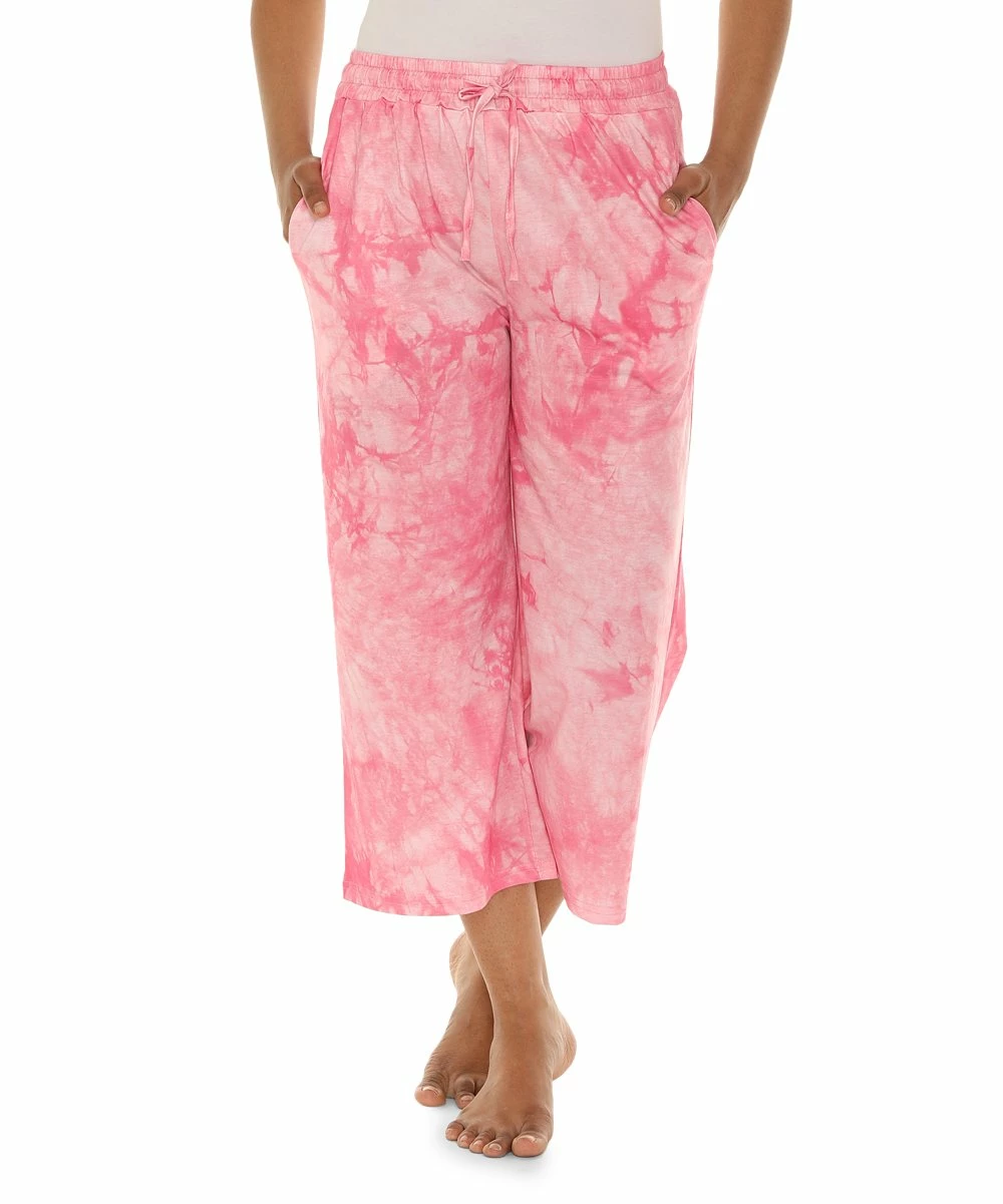 Flash Sale π€© Shoreline Pink & White Tie-Dye Drawstring Capri Pants - π© Women & Plus π―
