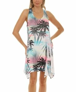 Best Sale ⭐ Shoreline Pink & Mint Palm Tree Handkerchief Racerback 👗 Dress - Plus 🎁