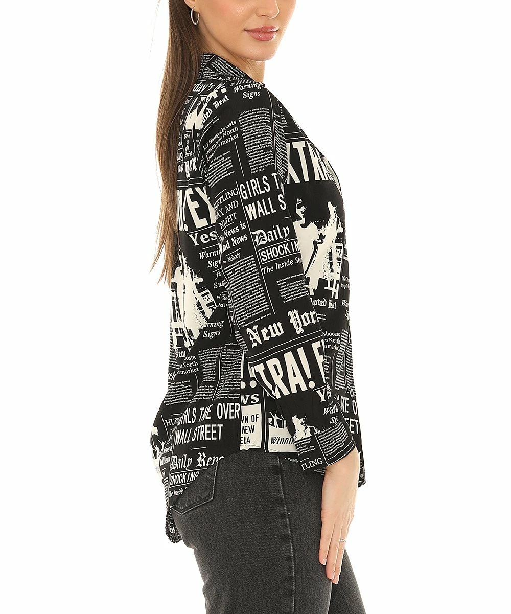 Coupon π₯° Shoreline Black Newsprint Long-Sleeve Button-Up - π© Women & Plus β¨ - Image 2