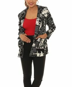 Outlet π Shoreline Black Newsprint Blazer - Plus π