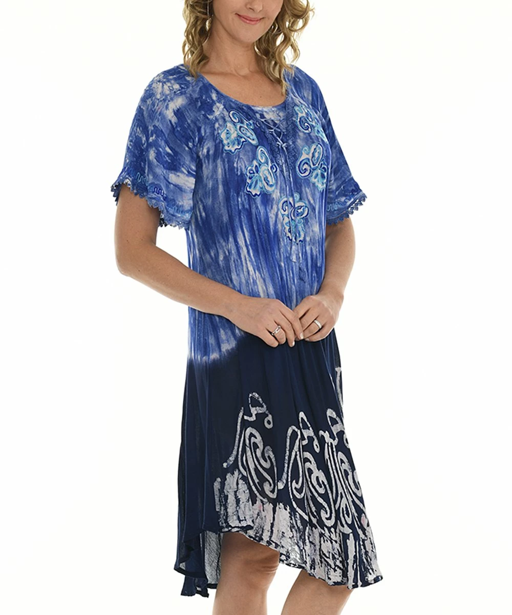 Outlet β Shoreline Blue & Black Tie-Dye Embroidered Shift π Dress - π© Women & Plus βοΈ - Image 2