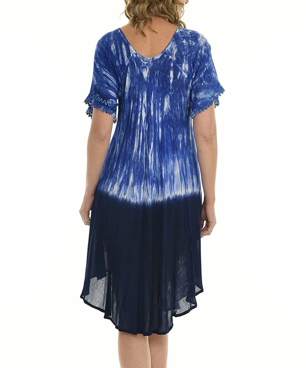 Outlet β Shoreline Blue & Black Tie-Dye Embroidered Shift π Dress - π© Women & Plus βοΈ - Image 3