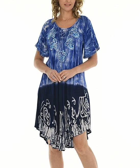 Outlet β Shoreline Blue & Black Tie-Dye Embroidered Shift π Dress - π© Women & Plus βοΈ