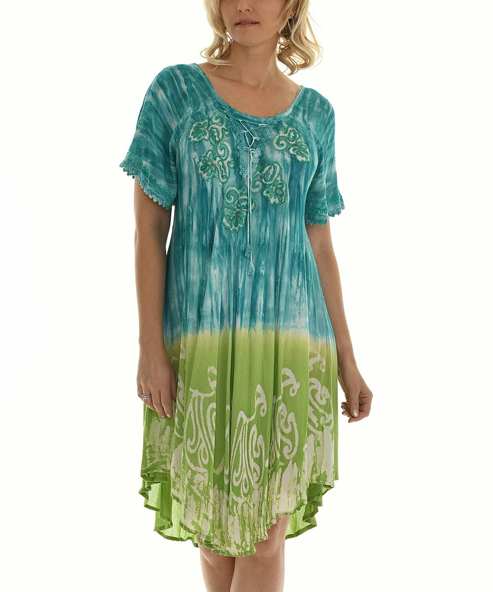 Top 10 π Shoreline Turquoise Tie-Dye Embroidered Shift π Dress - π© Women & Plus π - Image 2