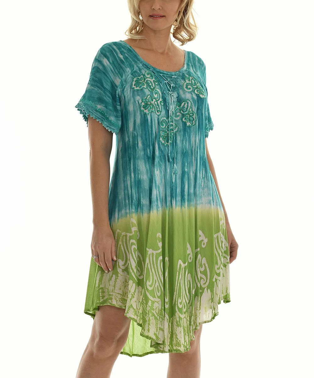 Top 10 π Shoreline Turquoise Tie-Dye Embroidered Shift π Dress - π© Women & Plus π - Image 3
