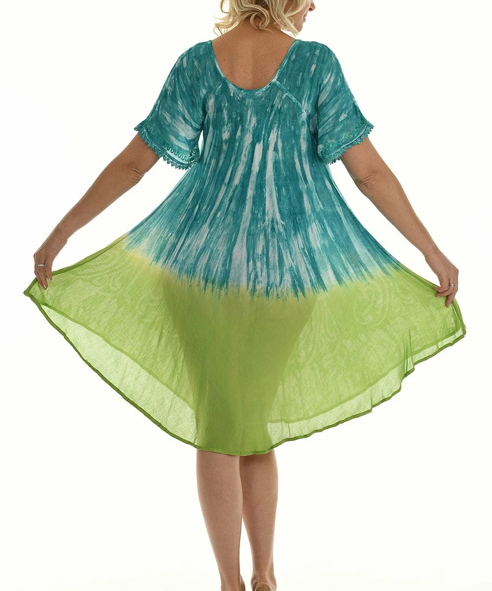 Top 10 π Shoreline Turquoise Tie-Dye Embroidered Shift π Dress - π© Women & Plus π - Image 4