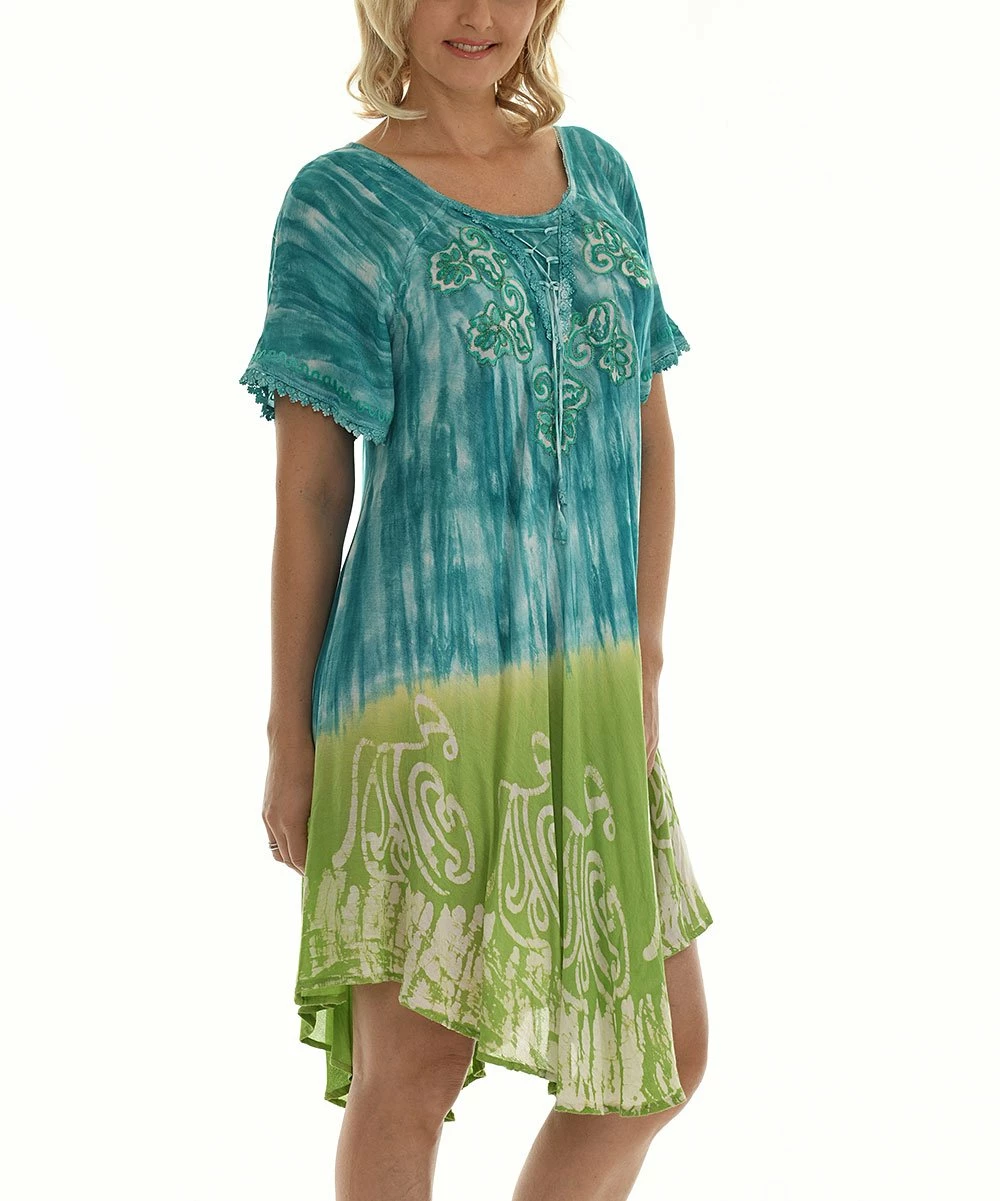 Top 10 π Shoreline Turquoise Tie-Dye Embroidered Shift π Dress - π© Women & Plus π - Image 5