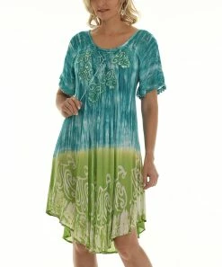 Top 10 🎉 Shoreline Turquoise Tie-Dye Embroidered Shift 👗 Dress - 👩 Women & Plus 🌟