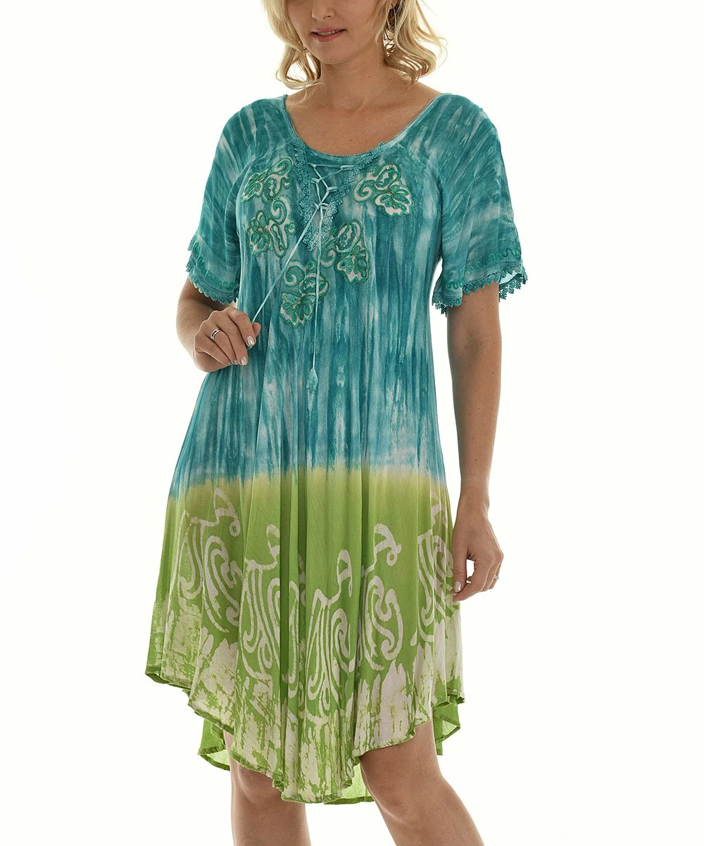 Top 10 π Shoreline Turquoise Tie-Dye Embroidered Shift π Dress - π© Women & Plus π