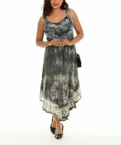 Flash Sale π Shoreline Black Floral Tie-Dye Embroidered Neckline Sleeveless Shift π Dress - π© Women & Plus π