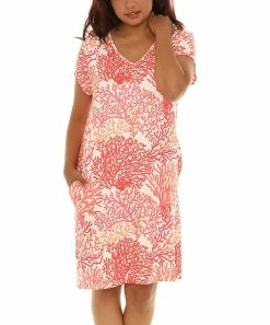 Deals 💯 Shoreline Pink & White Coral UPF 50 Short-Sleeve Cover-Up - 👩 Women & Plus 👍
