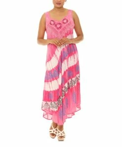 Wholesale π Shoreline Pink & White Diagonal-Stripe Tie-Dye Sleeveless Maxi π Dress - π© Women & Plus π