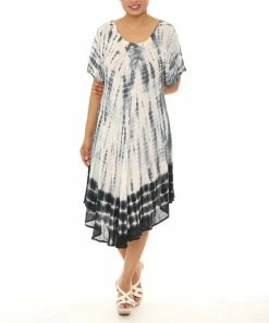 Budget 🧨 Shoreline Gray Tie-Dye Lace-Up Short-Sleeve Shift 👗 Dress - 👩 Women & Plus ⭐