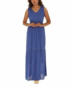 Outlet 💯 Shoreline Blue Sleeveless V-Neck Tiered Maxi 👗 Dress - 👩 Women & Plus ✨
