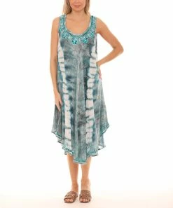 Best reviews of 👍 Shoreline Turquoise & White Tie-Dye Embroidered Curved-Hem Sleeveless 👗 Dress - 👩 Women & Plus ✨