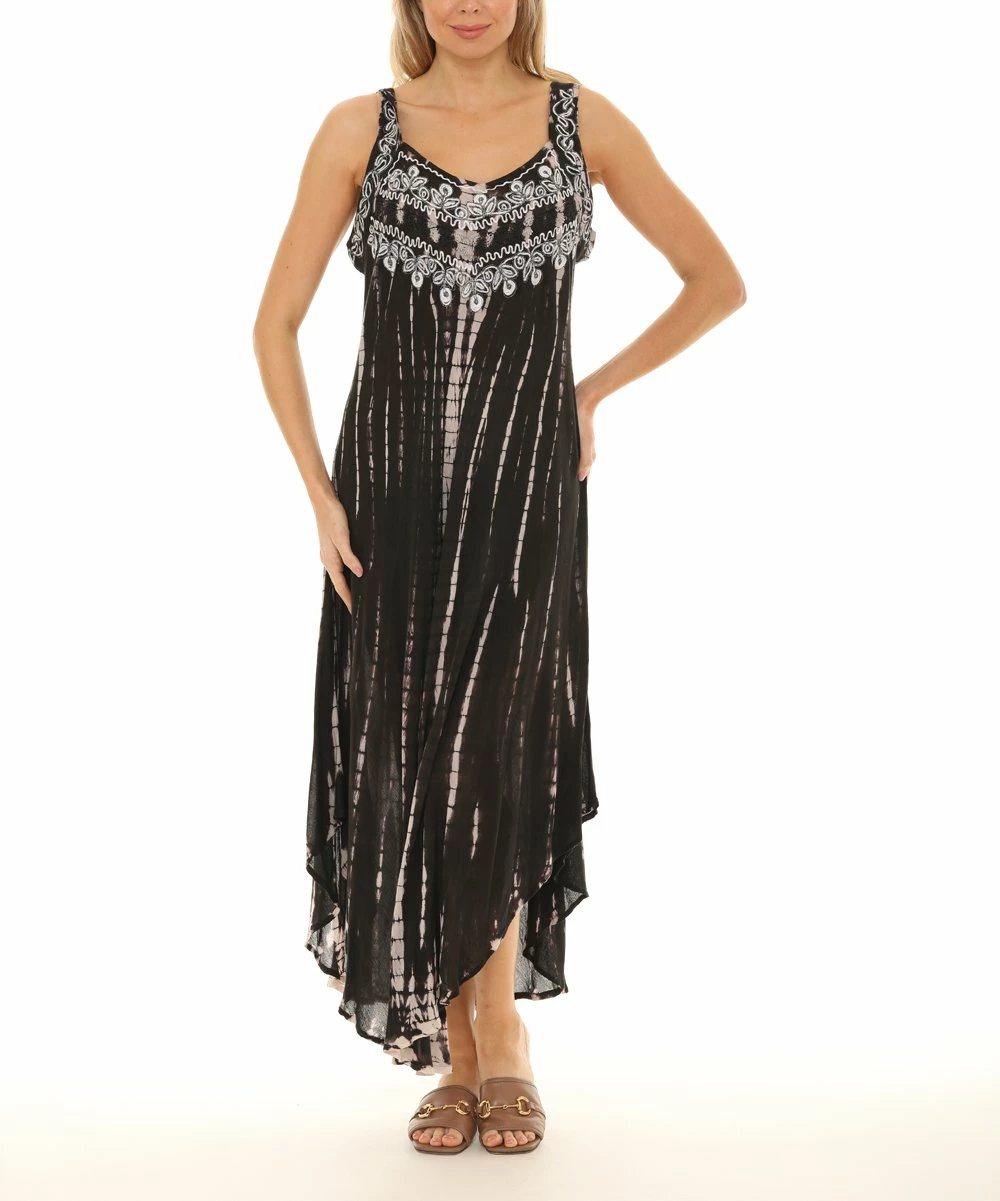 Brand new π Shoreline Black & White Tie-Dye Embroidered Curved-Hem Sleeveless π Dress - π© Women & Plus 𧨠- Image 3