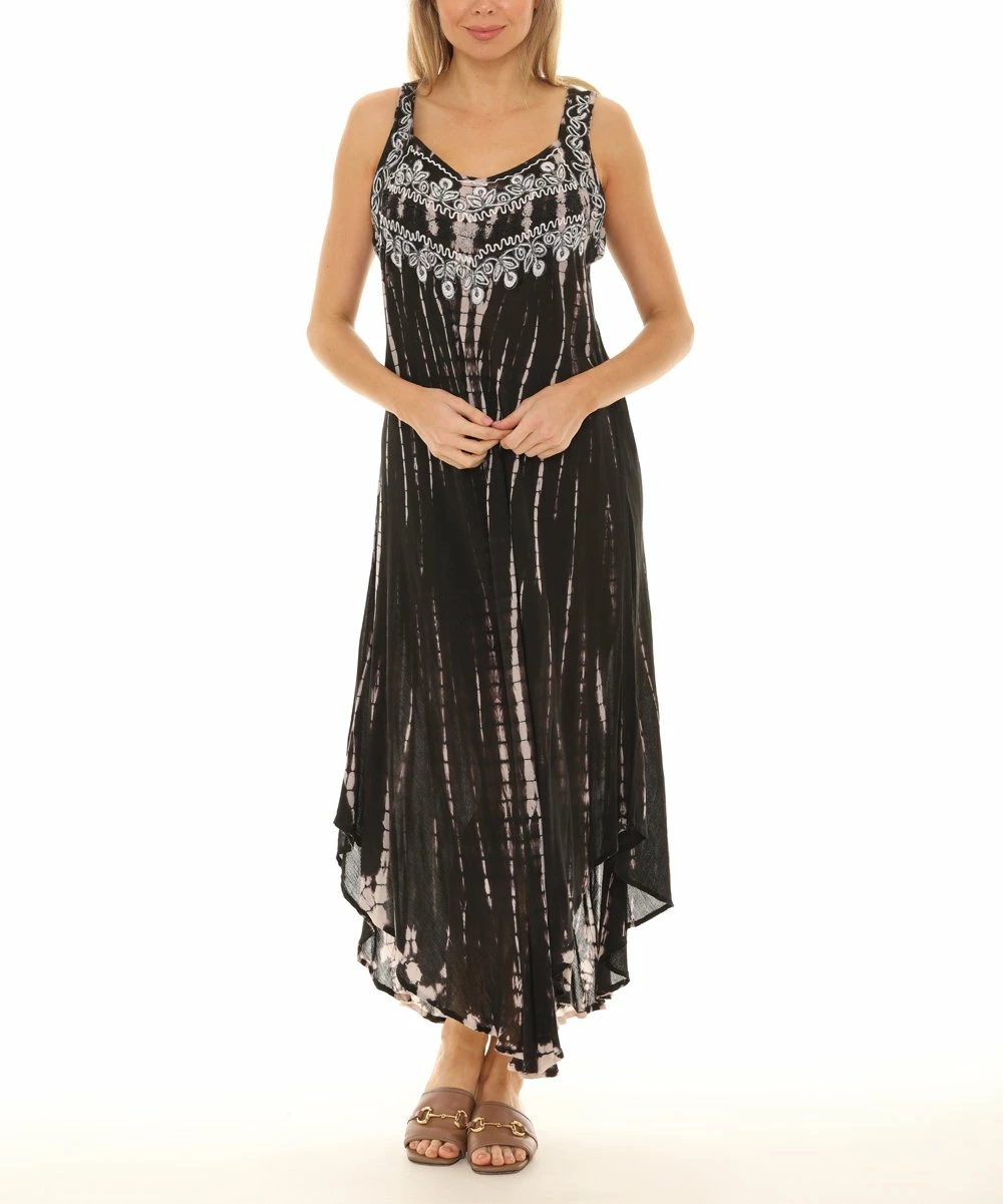 Brand new π Shoreline Black & White Tie-Dye Embroidered Curved-Hem Sleeveless π Dress - π© Women & Plus π§¨