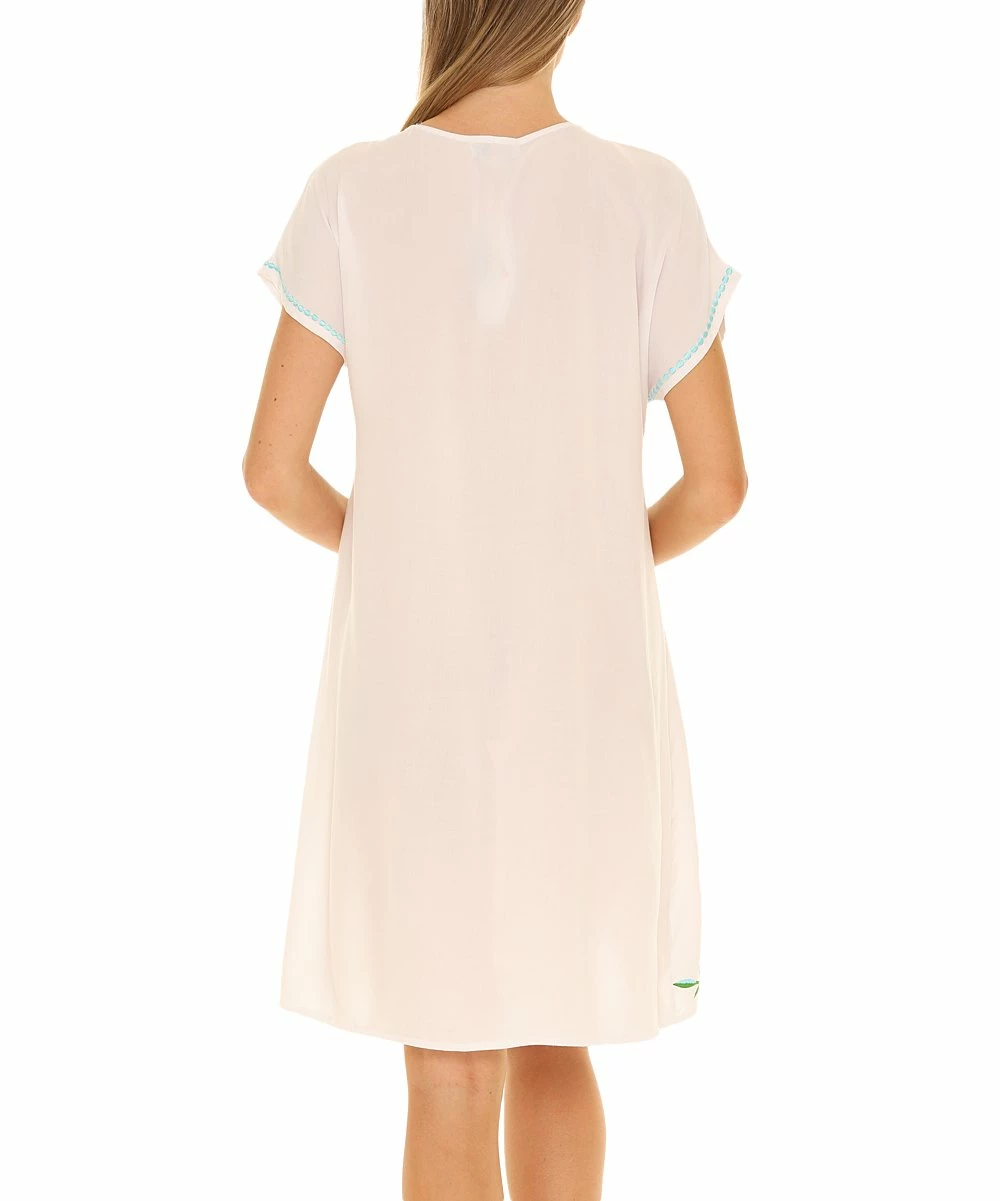 Promo π Shoreline White & Orange Floral Embroidered Short-Sleeve V-Neck π Dress - π© Women & Plus β - Image 2