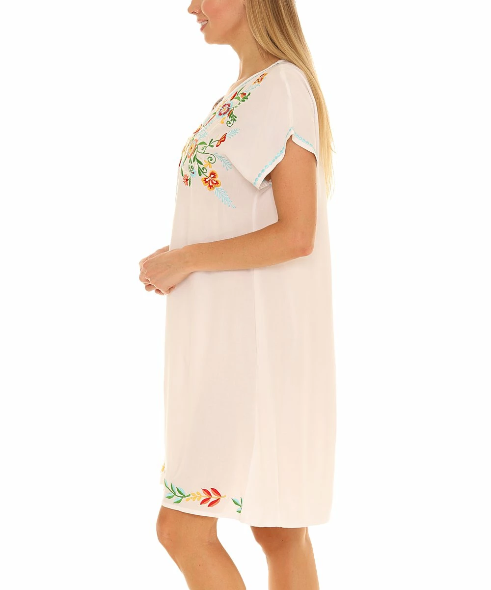 Promo π Shoreline White & Orange Floral Embroidered Short-Sleeve V-Neck π Dress - π© Women & Plus β - Image 4
