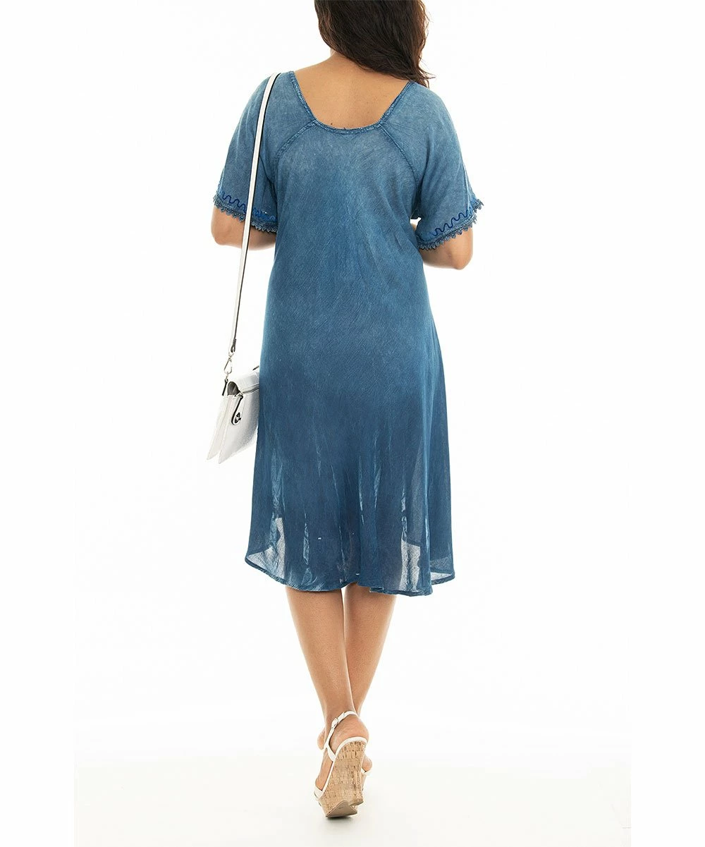 Buy π Shoreline Navy Embroidered Lace-Up Shift π Dress - π© Women & Plus 𧨠- Image 2