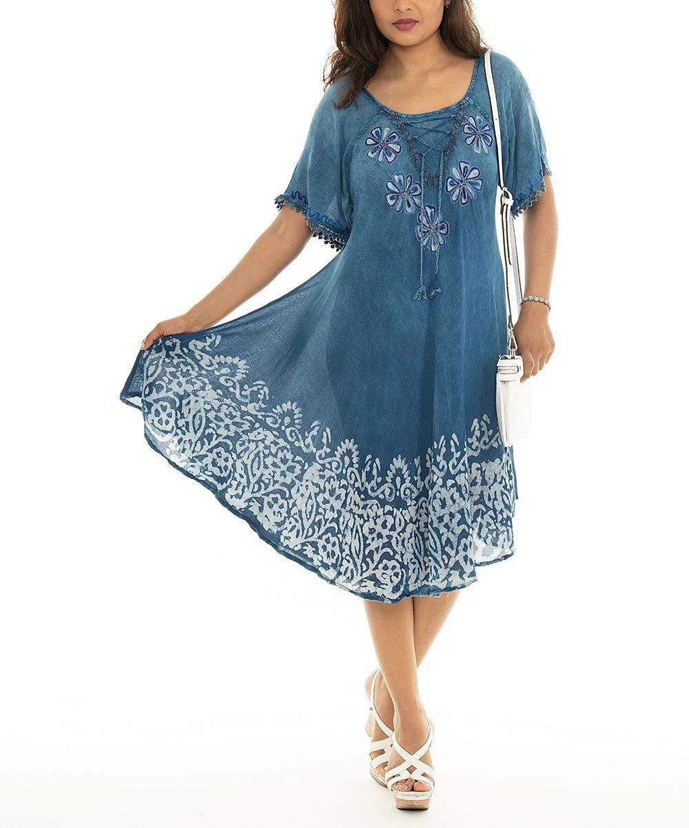 Buy π Shoreline Navy Embroidered Lace-Up Shift π Dress - π© Women & Plus π§¨