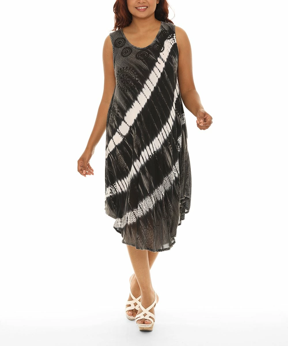 Cheap π Shoreline Black & White Diagonal Stripe Tie-Dye Sleeveless π Dress - π© Women & Plus π