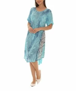 Coupon ✔️ Shoreline Turquoise Floral Short-Sleeve Handkerchief Shift 👗 Dress - 👩 Women & Plus 😀