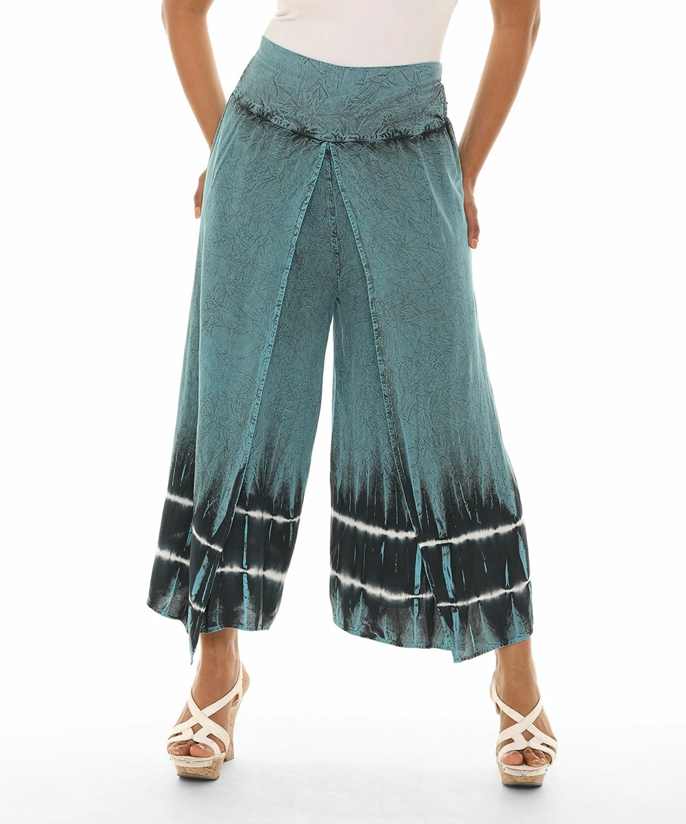 Best deal β Shoreline Teal & Black Dip-Dye Side-Slit Wide-Leg Pants - π© Women & Plus π - Image 4